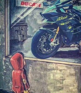 ​漫画图片：第三弹橱窗外看车的小男孩每个男生心中都有一个豪车梦