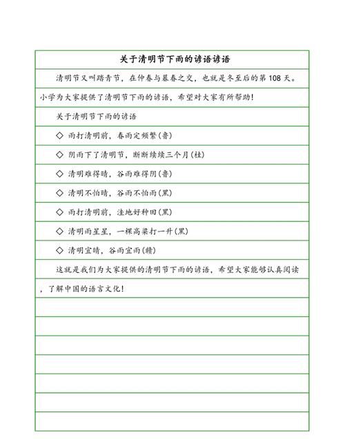 关于清明节谚语的故事